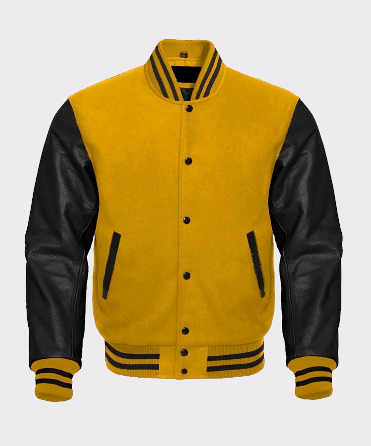 Baseball Yellow Wool And Genuine Black Leather Sleeves Jacket A2 Jackets