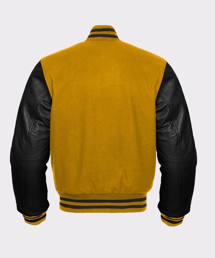 Baseball Yellow Wool And Genuine Black Leather Sleeves Jacket A2 Jackets