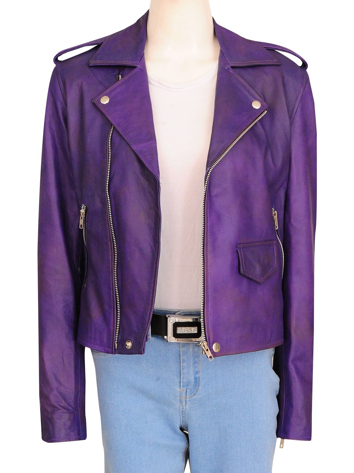 Womens Fashion Purple Girl Brando Leather Jacket A2 Jackets