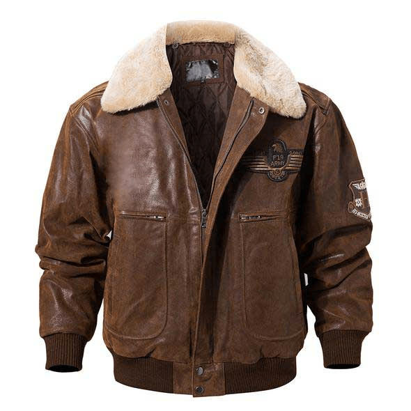 Pierson Mens Bomber Leather Jacket With Shearling Collar A2 Jackets