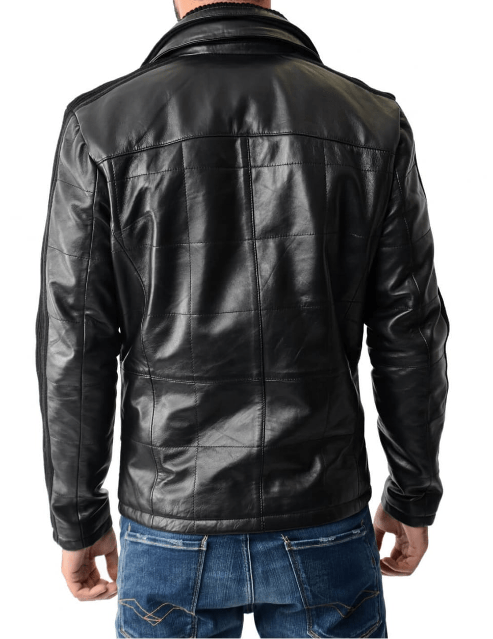 Mens Rib Knit Paneled Black Reline Padded Leather Jacket A2 Jackets