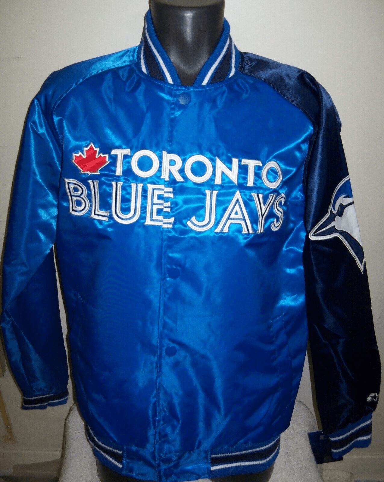 Mens Jays Starter Retro Toronto Blue Satin Jacket A2 Jackets