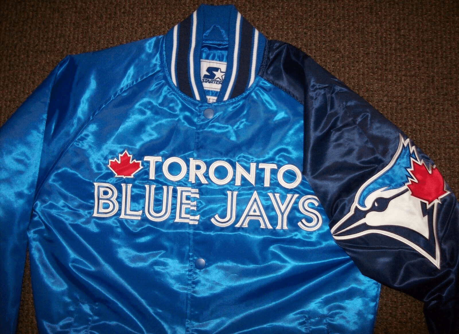 Mens Jays Starter Retro Toronto Blue Satin Jacket A2 Jackets