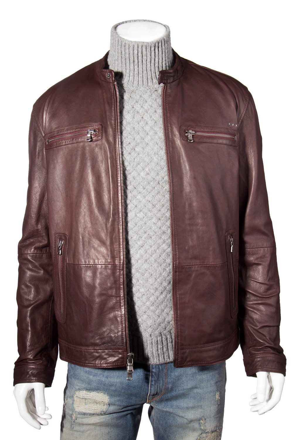 John Varvatos Mens Fashion Leather Jacket A2 Jackets