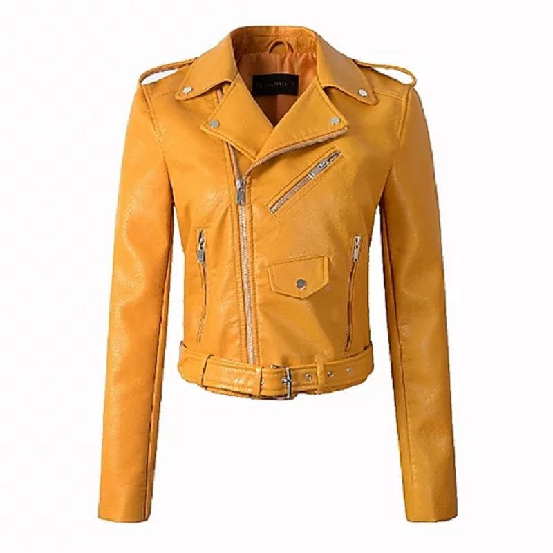Glitzy Biker Yellow Leather Jacket A2 Jackets