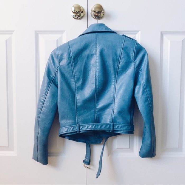 Zara Baby Blue Womens Biker Leather Jacket A2 Jackets