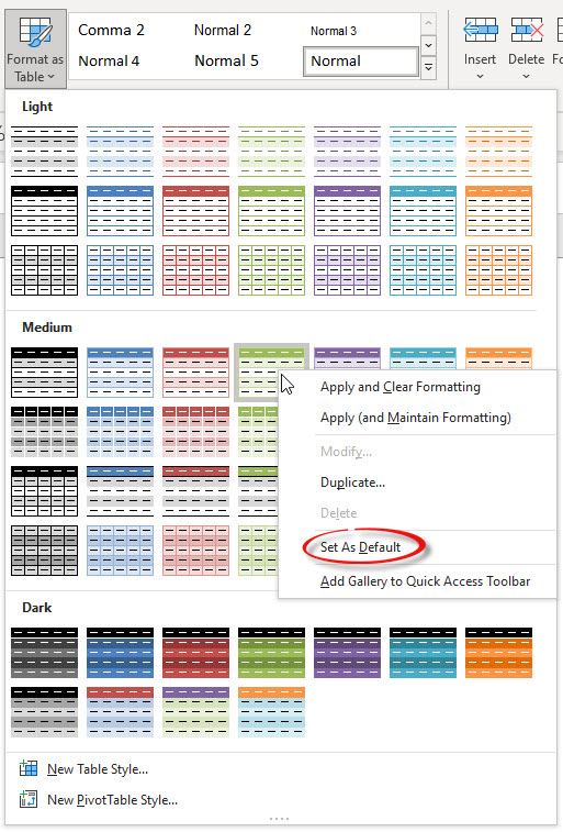 Formatted Table Change Default Colour A4 Accounting