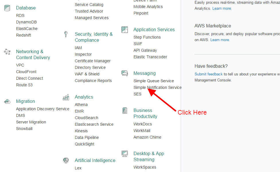 How do I set up SNS on Amazon A5THEORY
