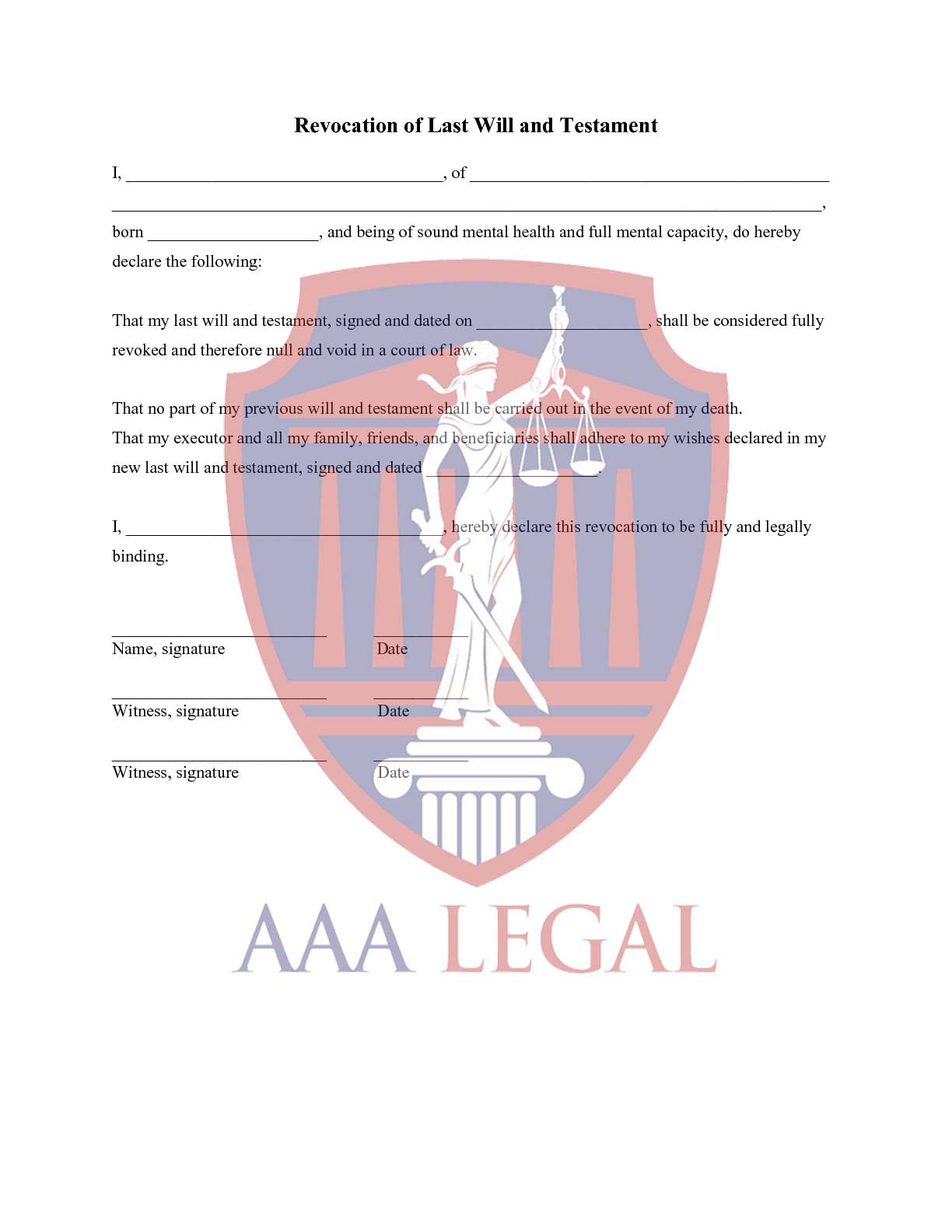 2216. Revocation of Last Will and Testament AAA LEGAL, INC.