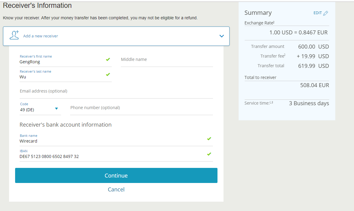 Western Union to Bank Account