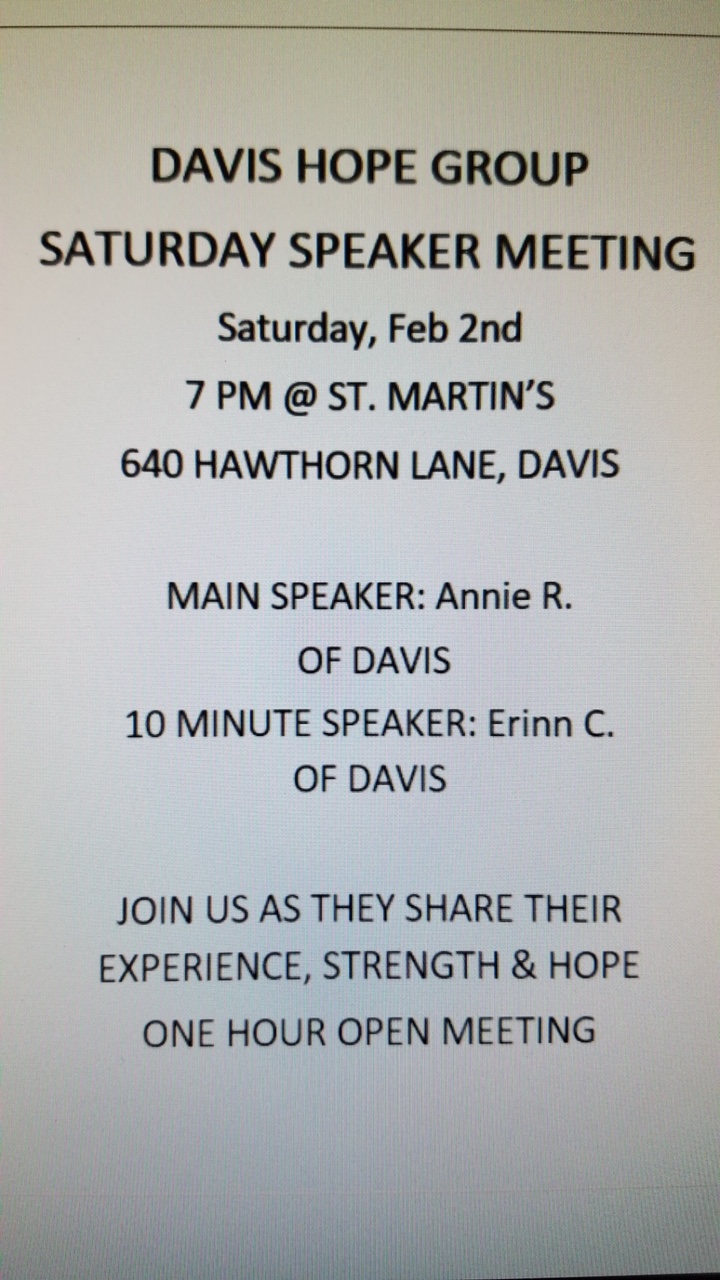 Davis Hope Group Saturday Speaker Meeting Alcoholics Anonymous (AA