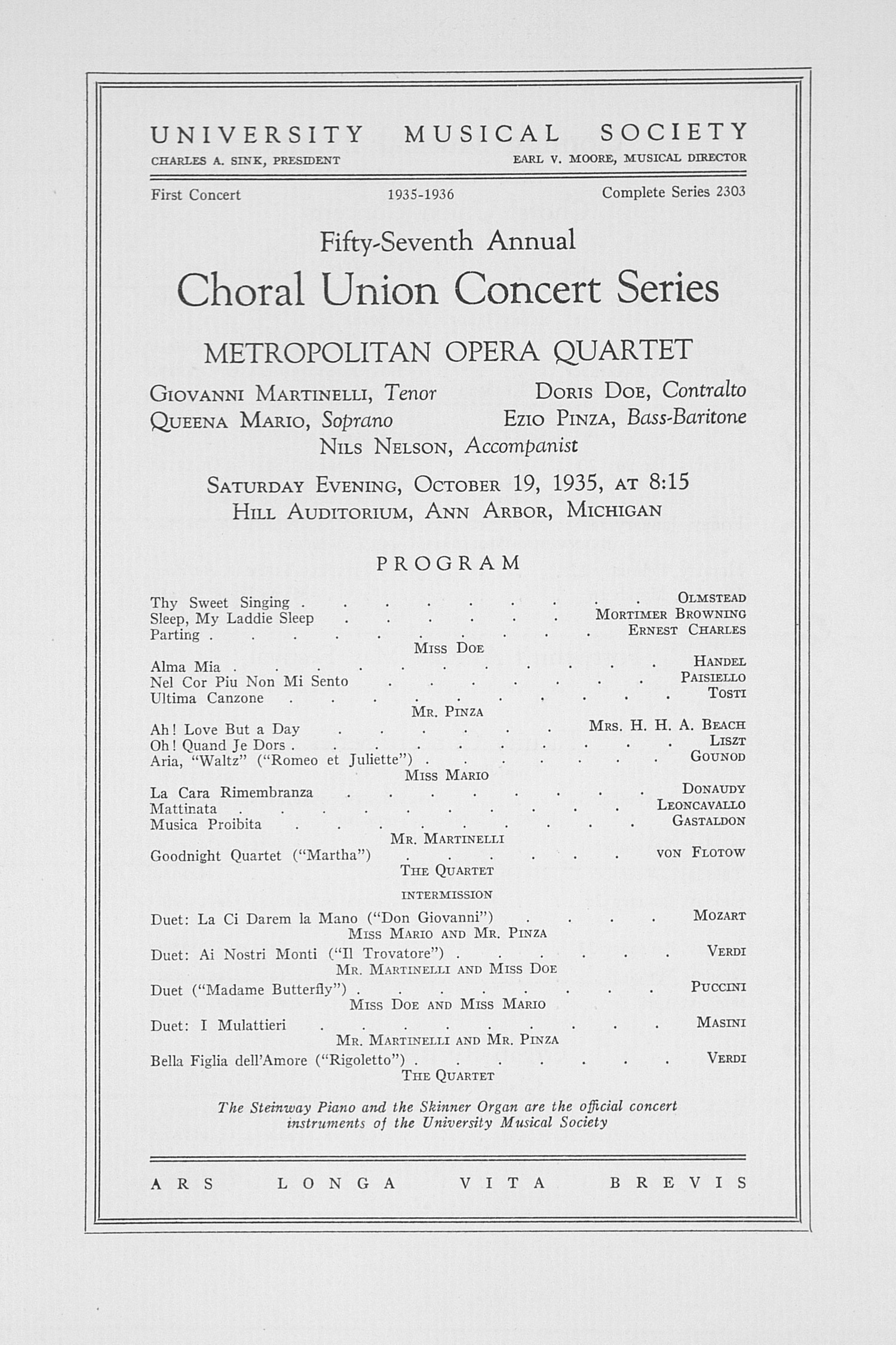 UMS Concert Program, October 19, 1935 Fiftyseventh Annual Choral