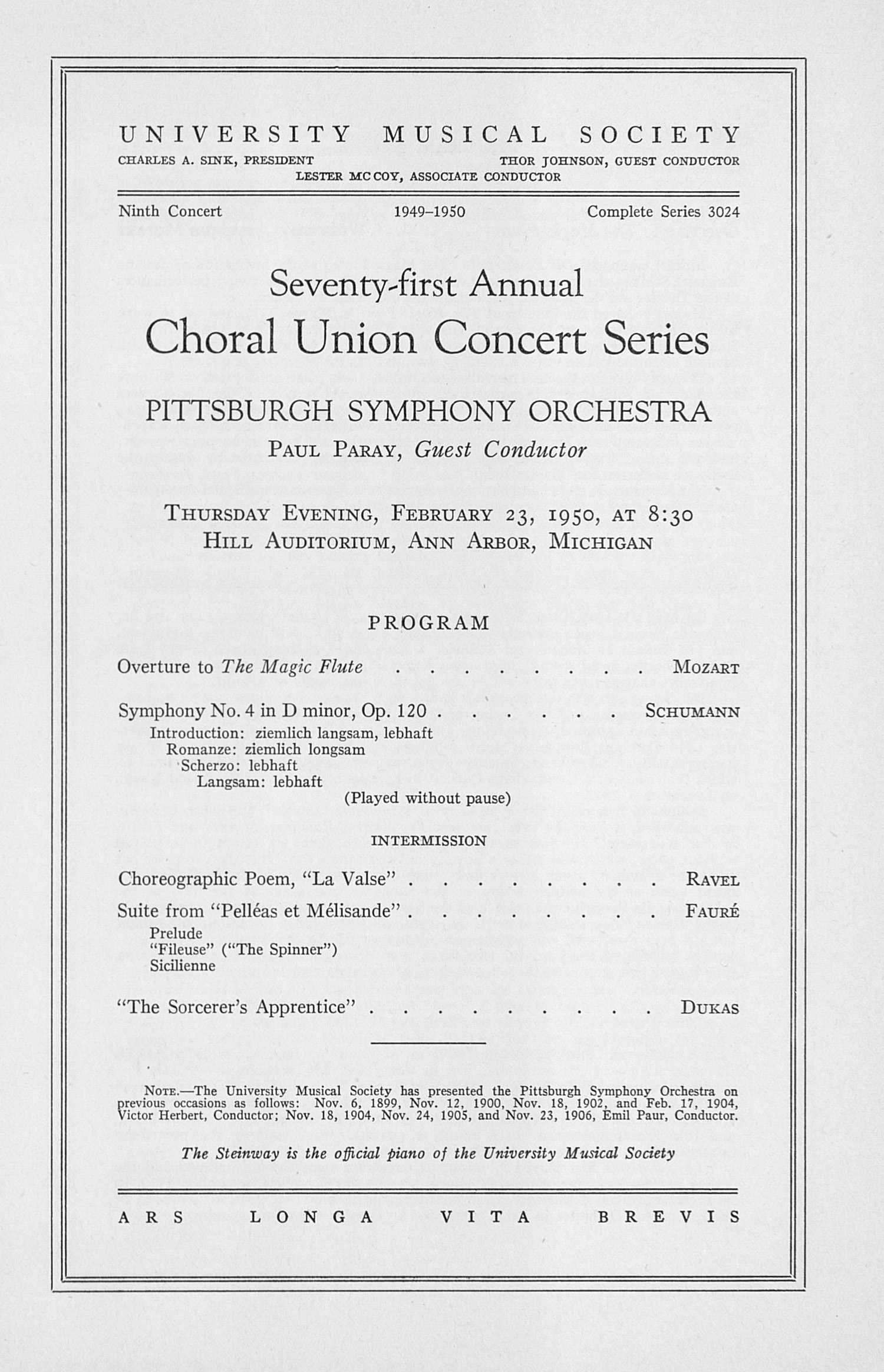 UMS Concert Program, February 23, 1950 Seventyfirst Annual Choral