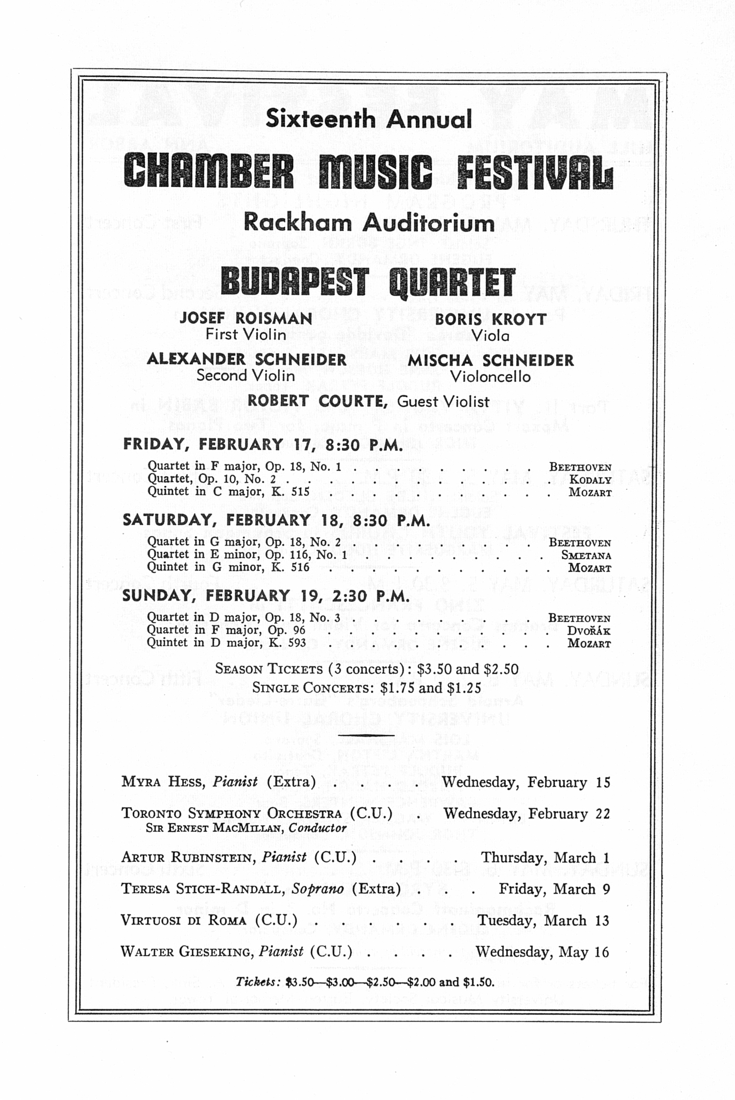 UMS Concert Program, January 15, 1956 Seventyseventh Annual Choral