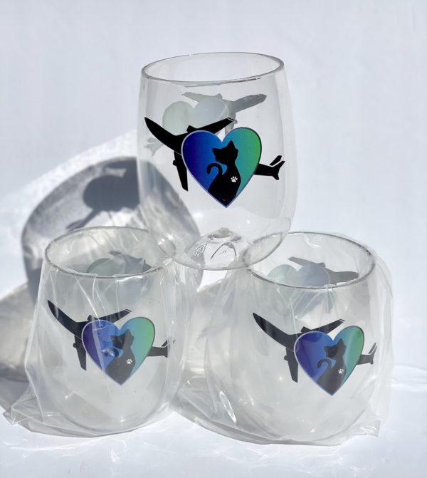 Group Logo Plastic Wine Glass Crazy AA Flight Attendant Cat Owners Event