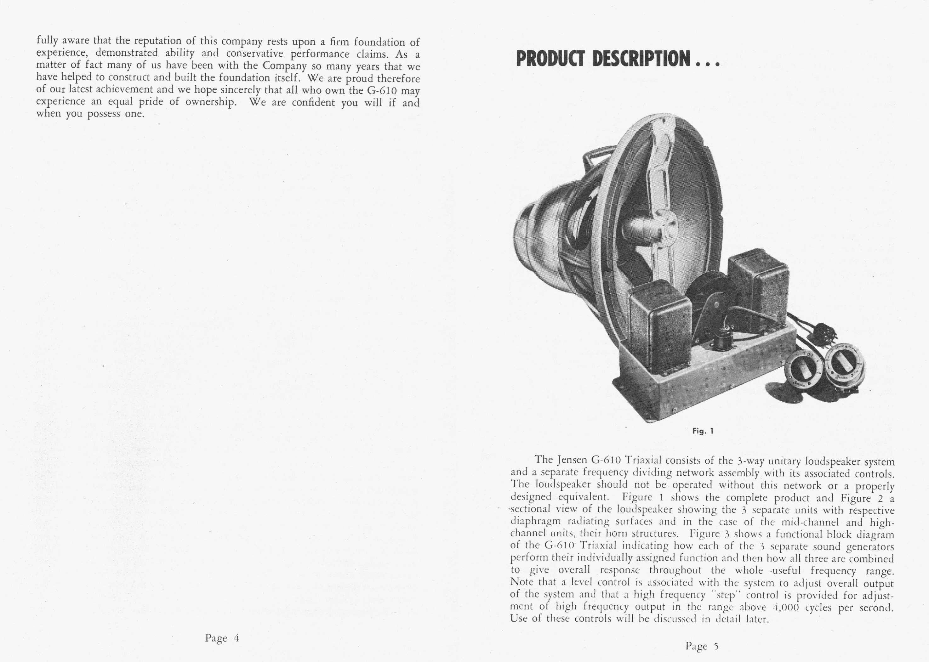 Jensen Instruction Book No. 133 - G-610 Triaxial, A-221 crossover