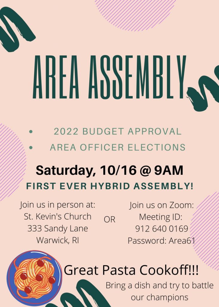 Area 61 Rhode Island Area Assembly Meeting On October 16, 2021