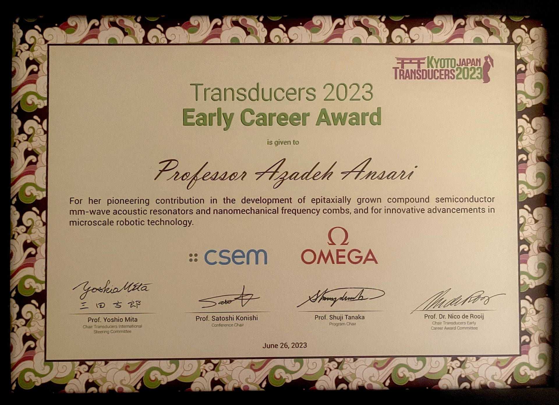 Azadeh Ansari wins the 2023 IEEE Transducers Early Career Award in