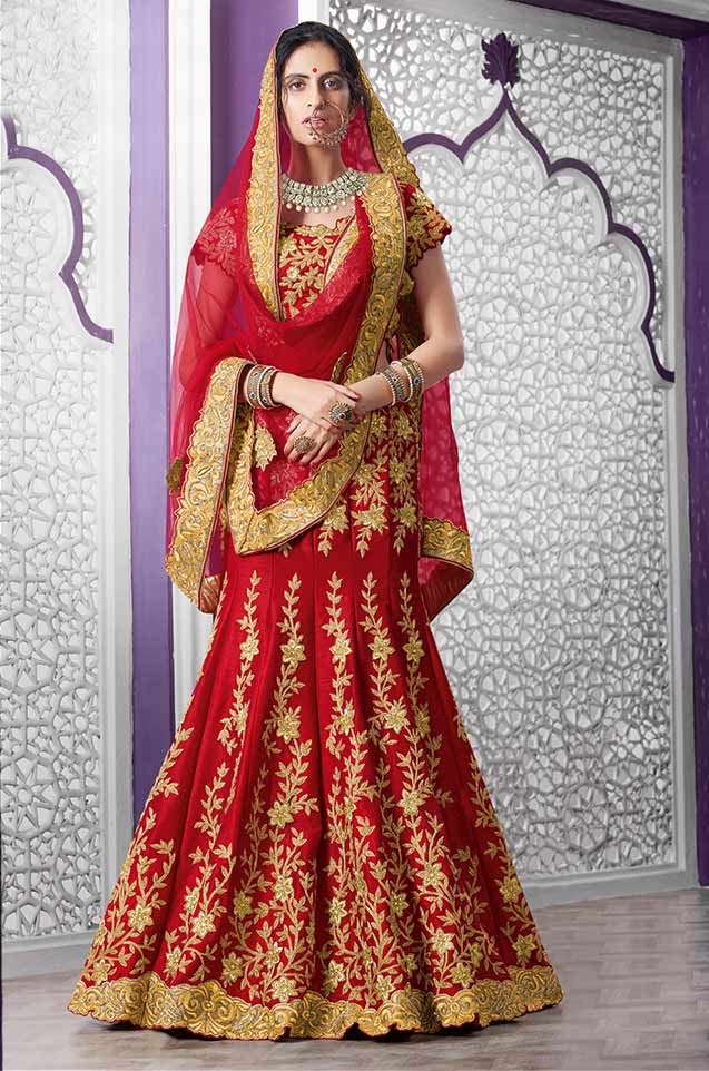 Bridal Wear Lehengas Net & Silk Fabrics Red Colour Best Sadi Ka