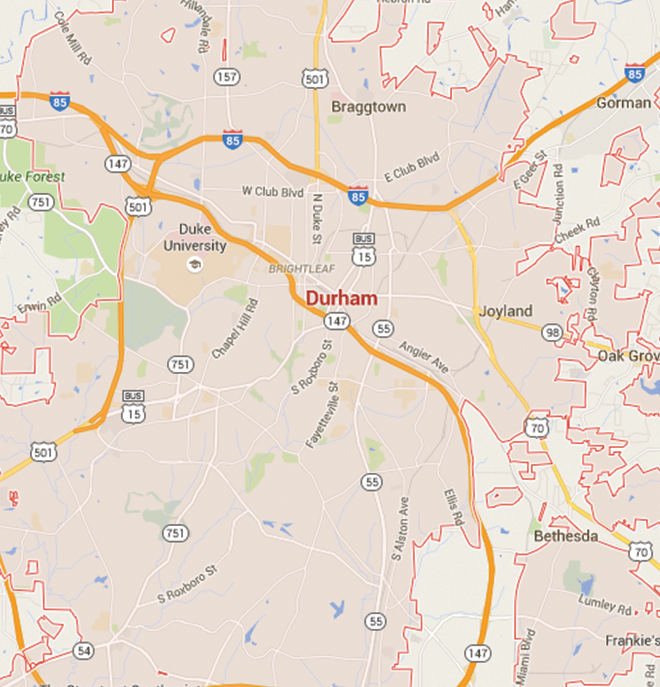 Durham Nc Street Map Map
