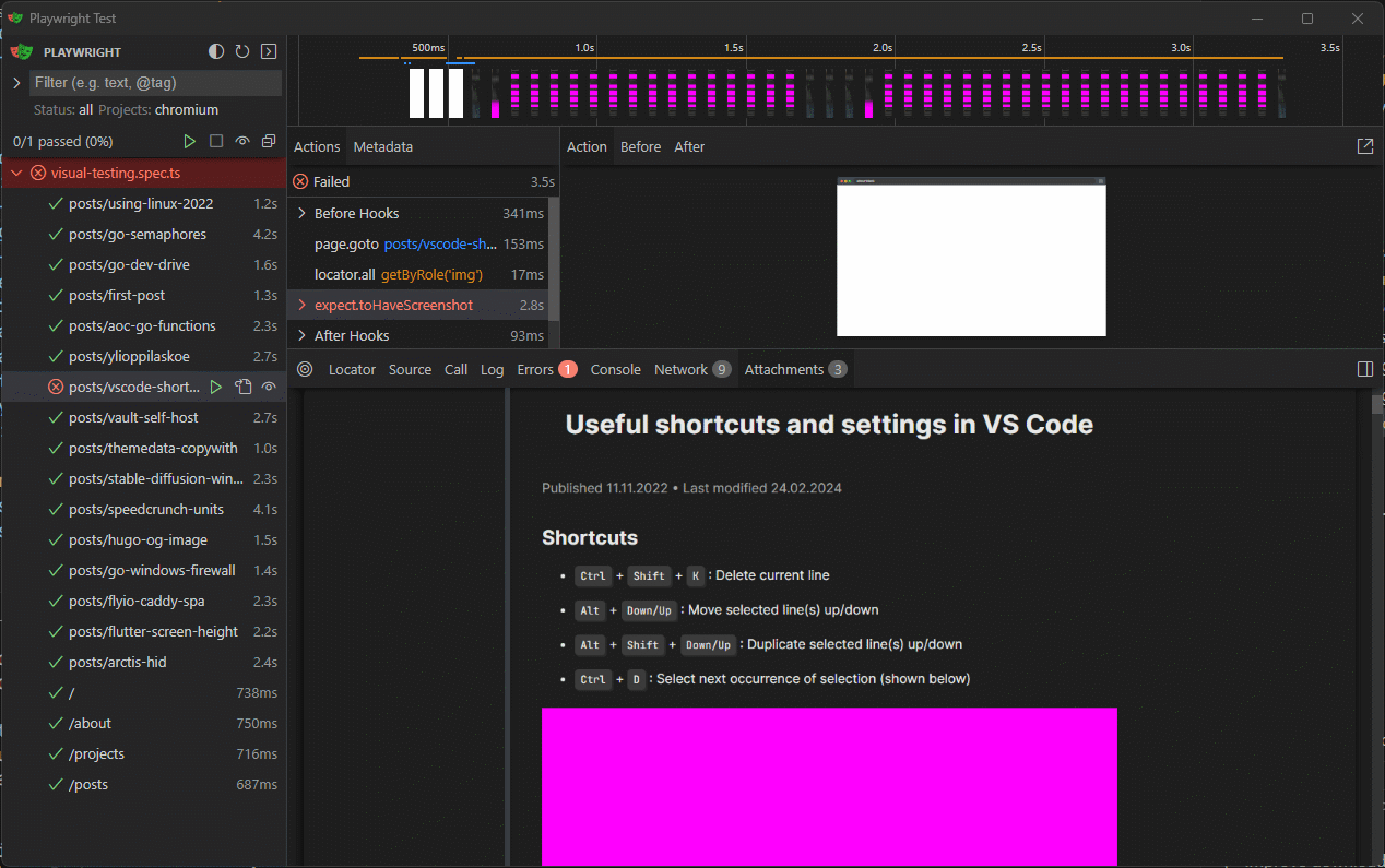 Testing my website for visual regressions with Playwright snapshot