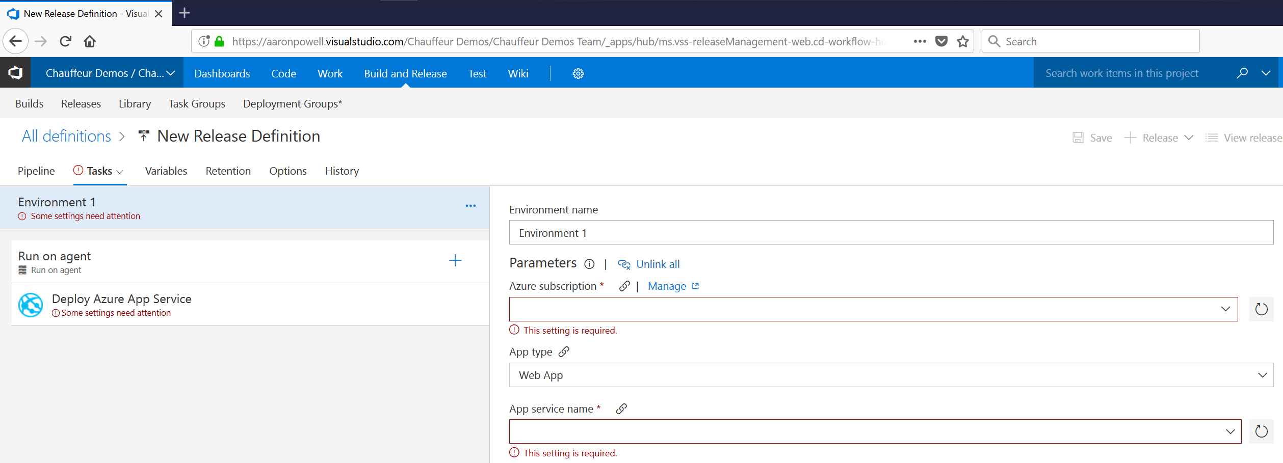 Deploying using VSTS to Azure Chauffeur