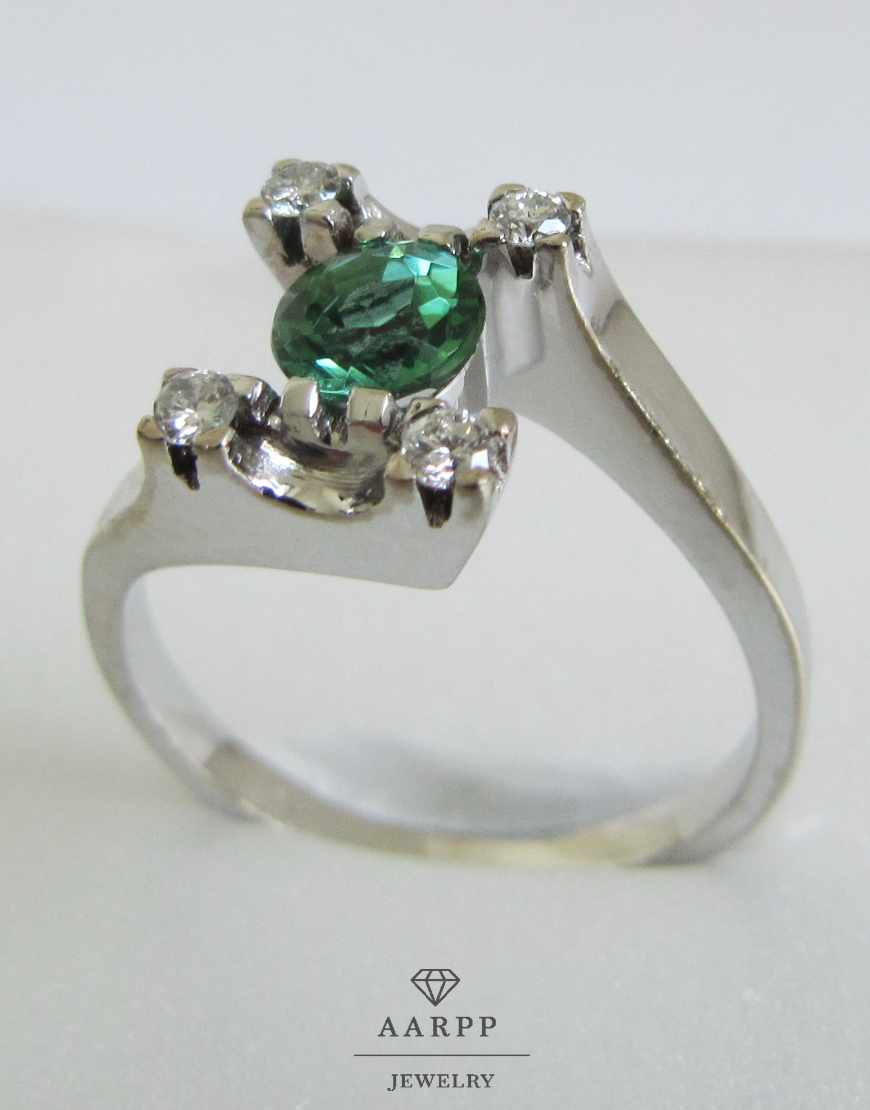 Turmalin Diamantring Weißgold 14K Art Deco Ring Gr. 5556 aarpp.de