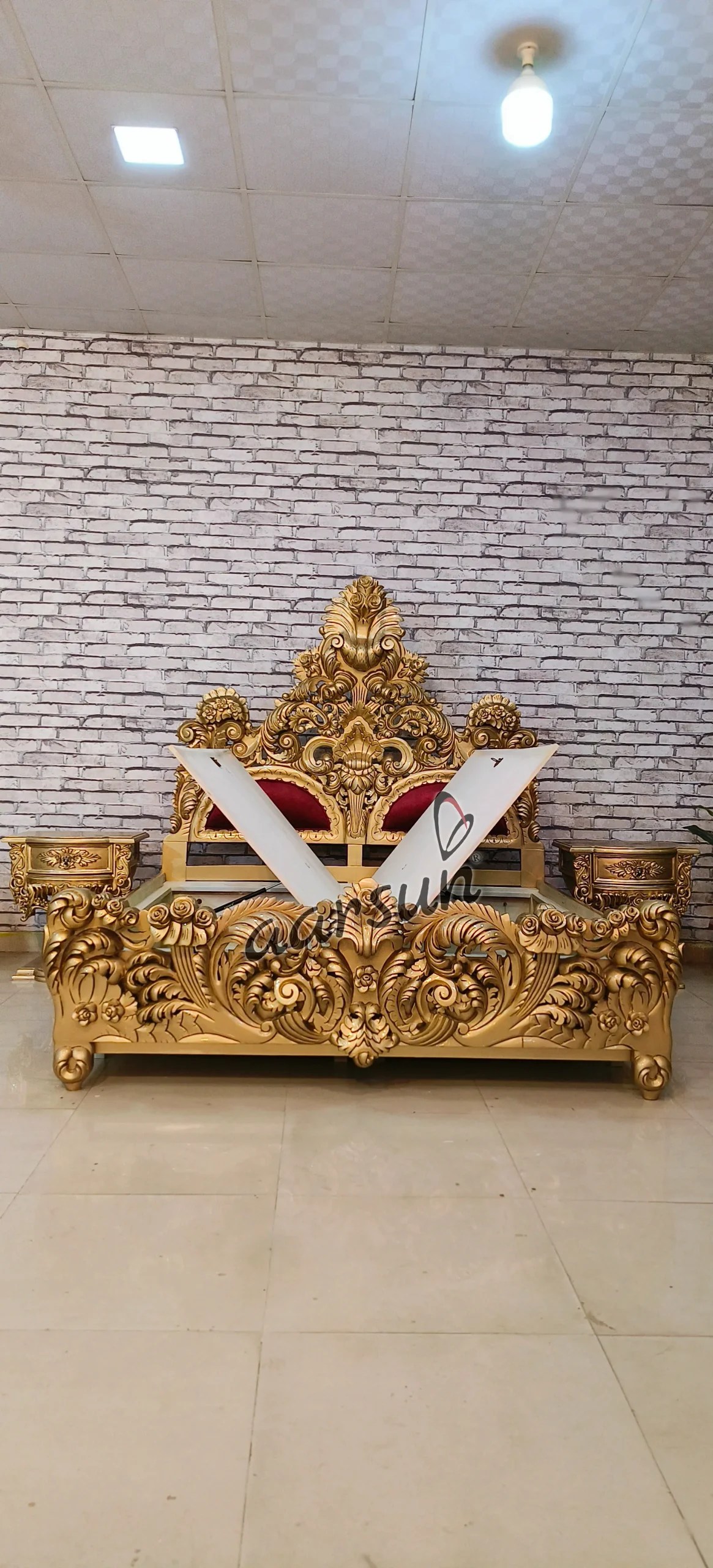 Buy King Size Bed in Gold Finish Online