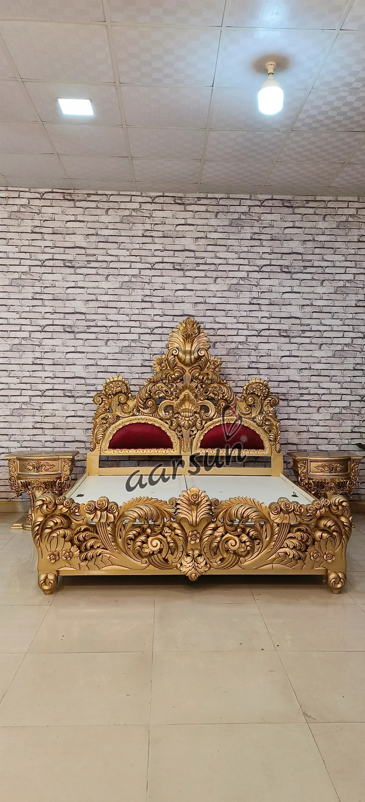 Buy King Size Bed in Gold Finish Online