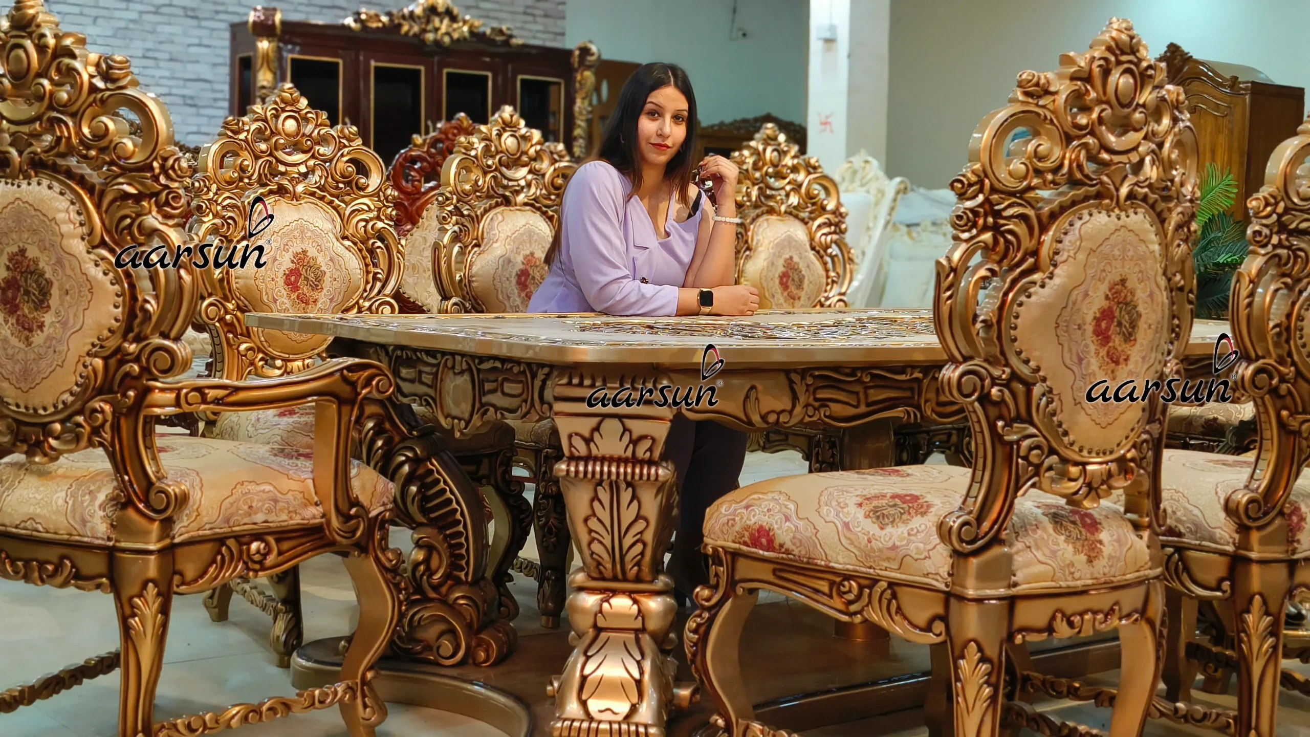 8 Seater Dining Table And Chair Set In Teak Wood