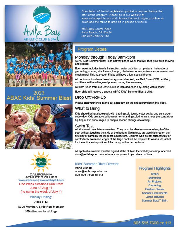 Avila Bay Athletic Club & Spa Summer Blast Camp