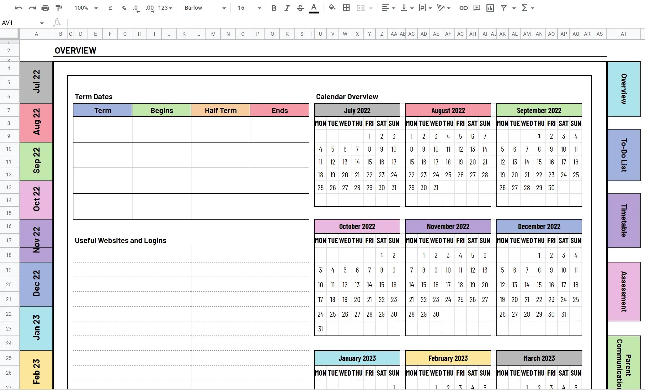 Google Sheets Teacher Planner Abacus Whiskers