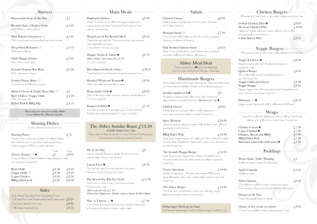 Menus THE ABBEY