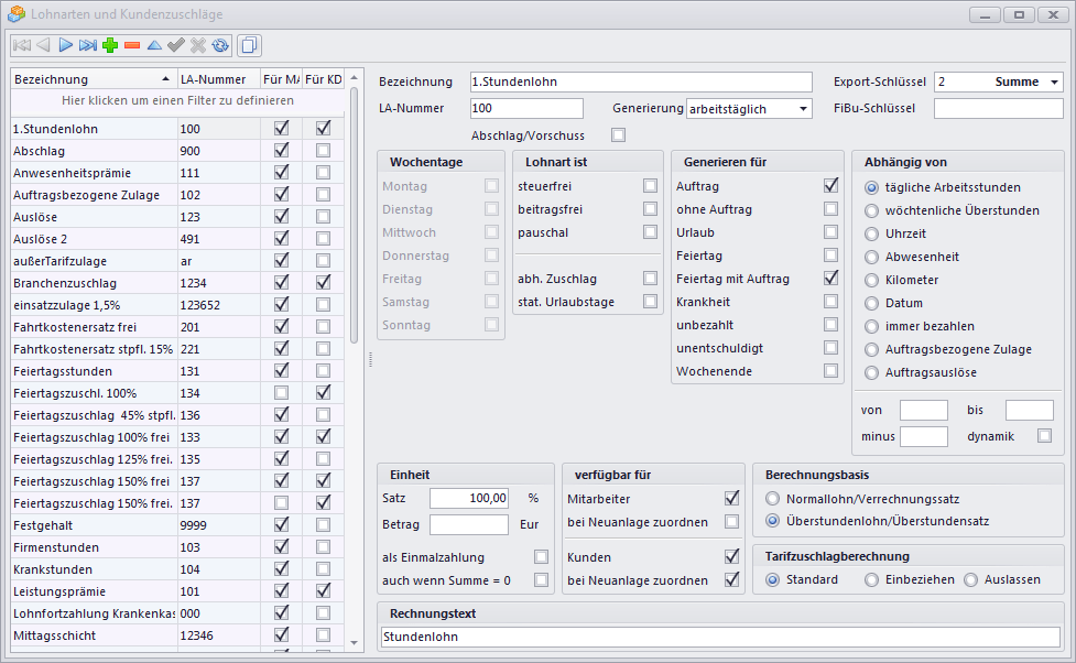 Lohnarten/Kundenzuschläge AttinaHandbuch