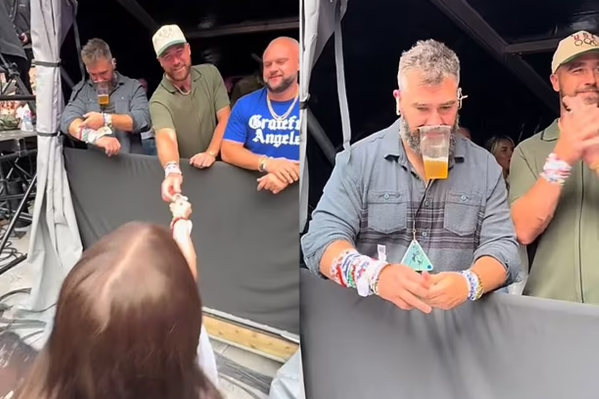 Jason and Travis Kelce exchange friendship bracelets with Taylor Swift