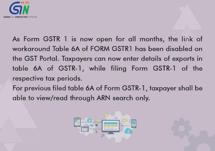 Link of workaround Table 6A of Form GSTR 1 has been disabled