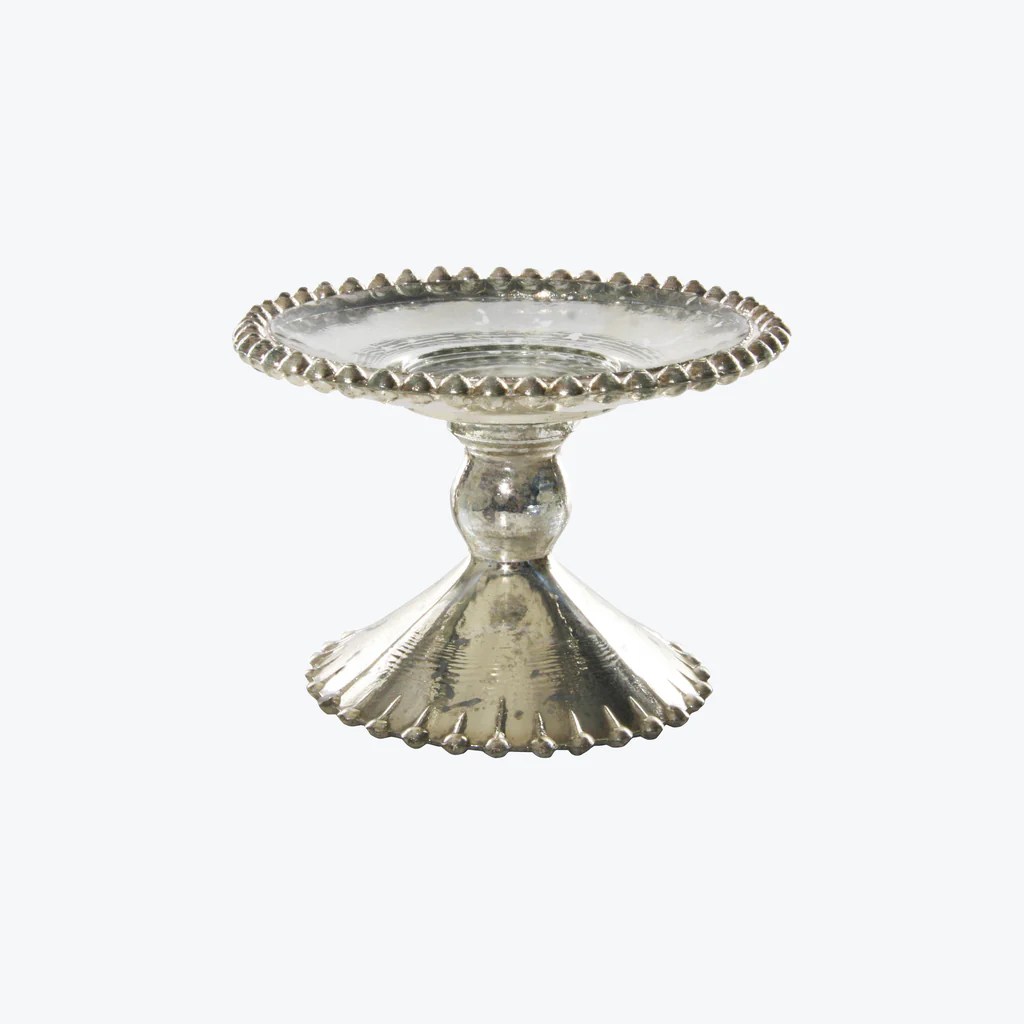 Antique Silver Dotted Edge Glass Plate abc carpet & home