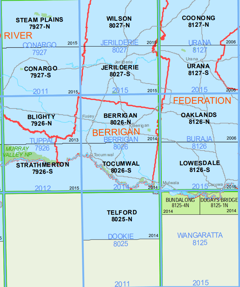 Berrigan 8026N NSW Topographic Map Printed A.B.C. Maps