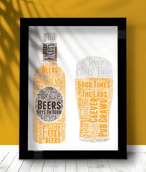 Personalised Pint Beer Glass Word Art ABC Prints