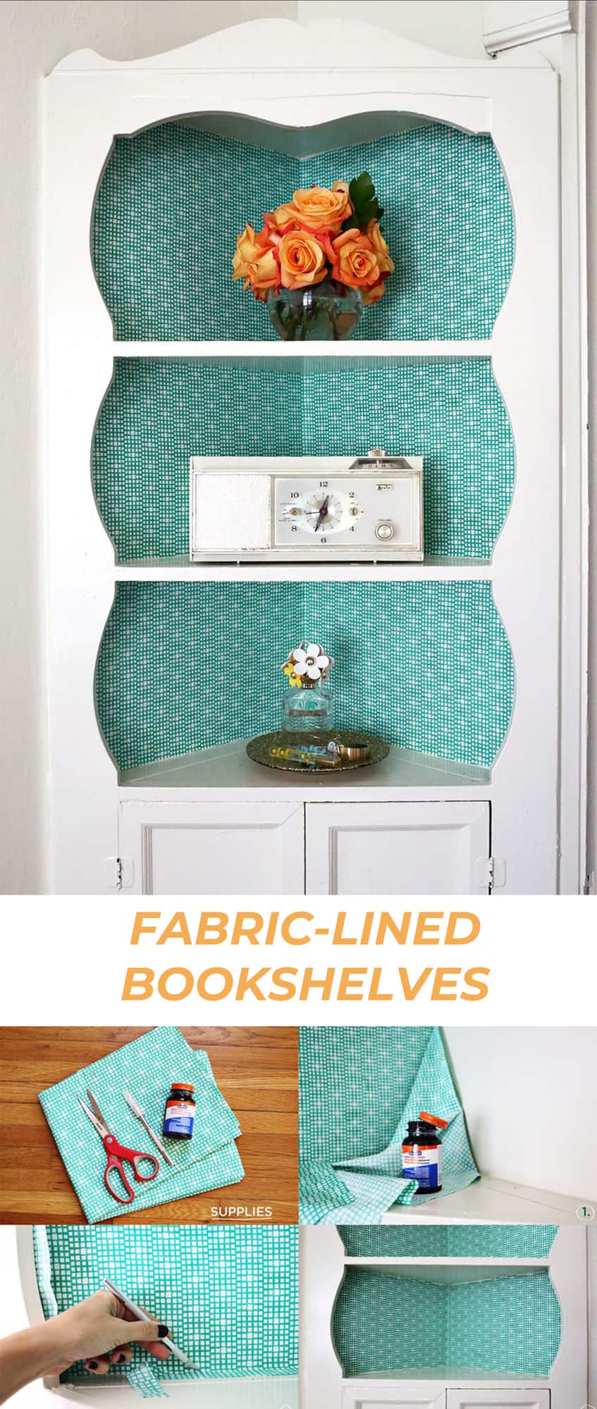 Try This Fabric Lined BuiltIn Shelves A Beautiful Mess