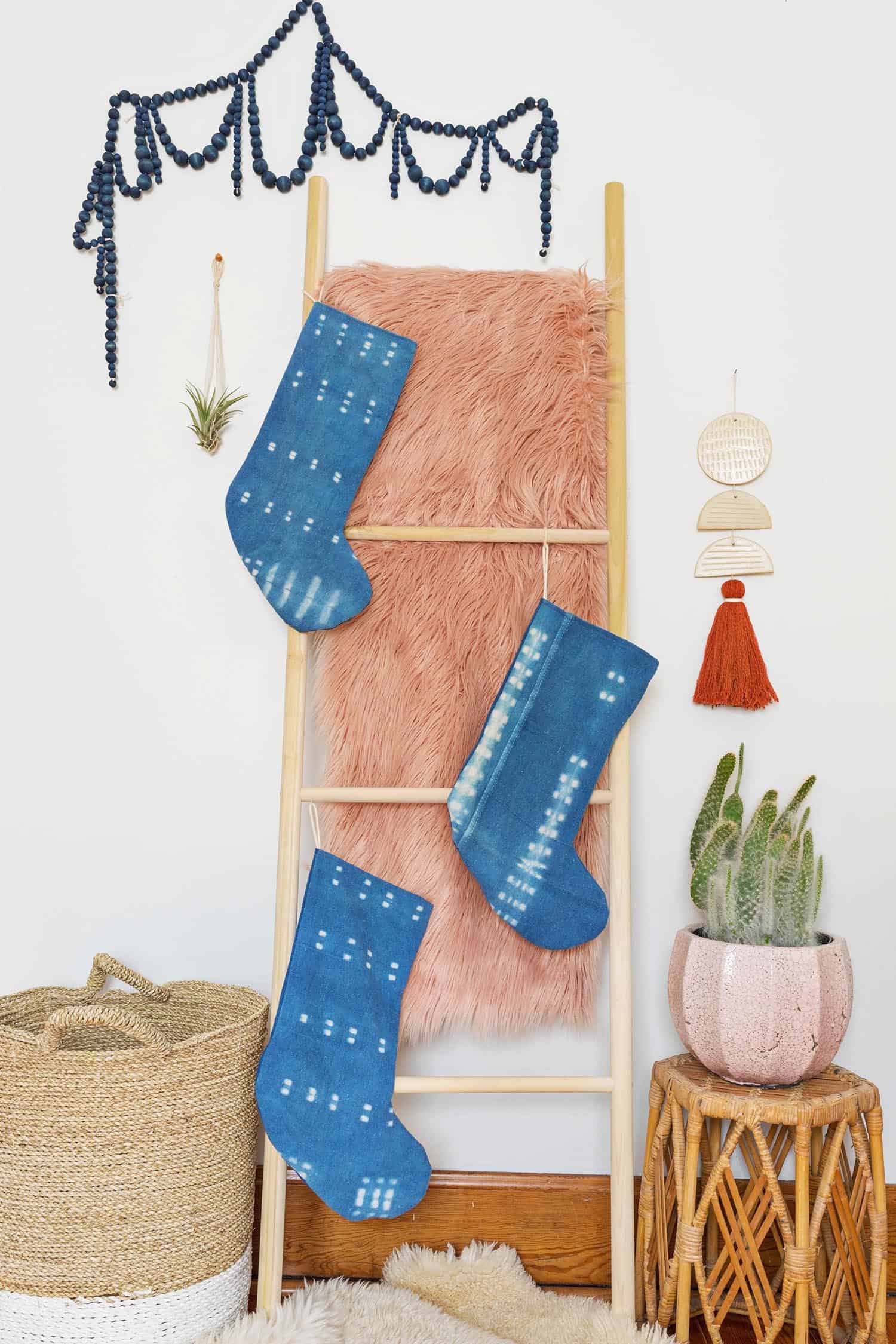 Indigo Christmas Stocking DIY A Beautiful Mess