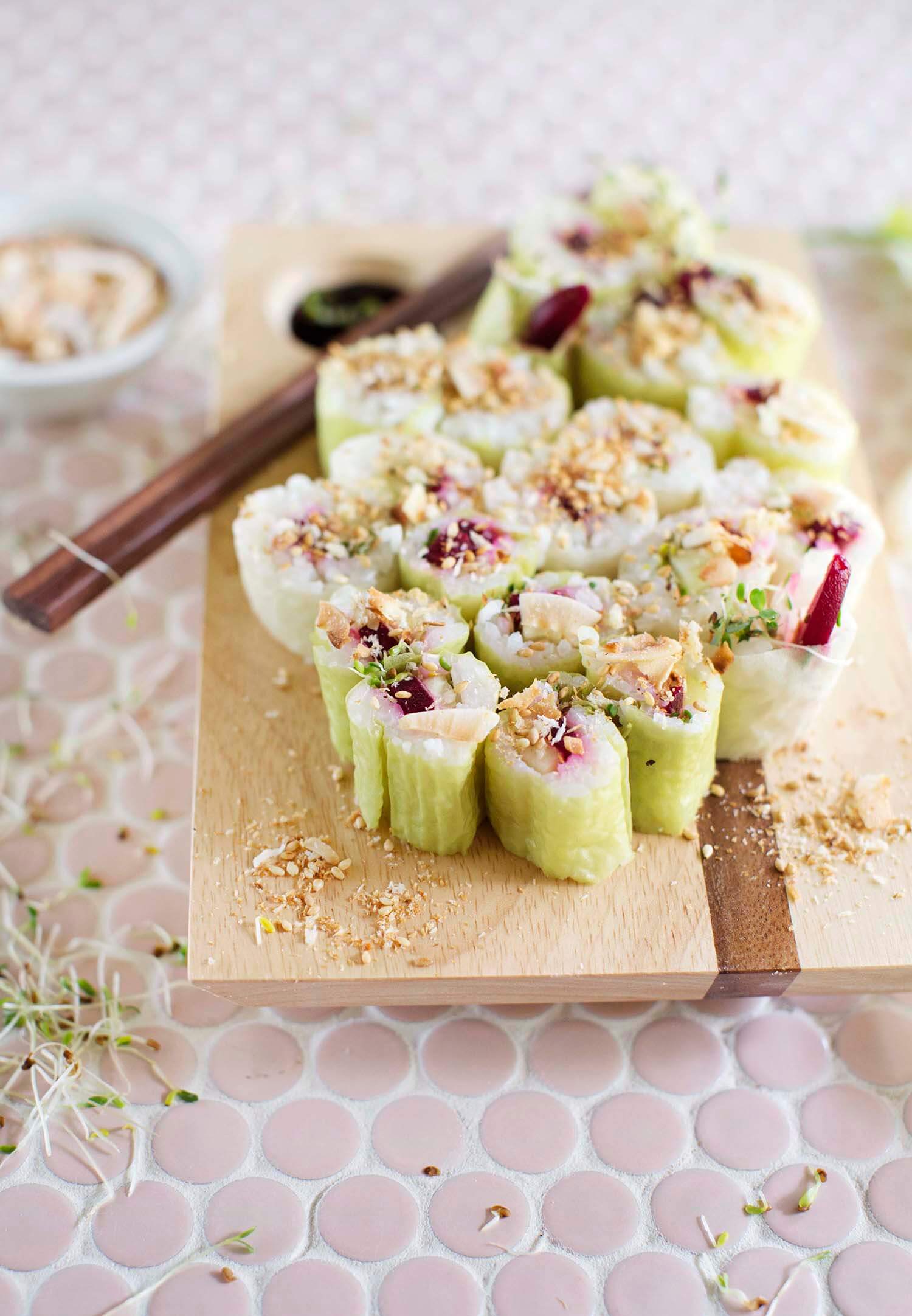 Crunchy Beet and Sprouts Sushi A Beautiful Mess