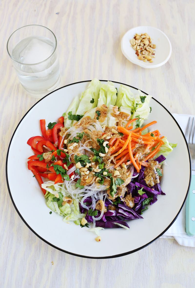 Spring Roll Salad with Spicy Peanut Dressing A Beautiful Mess