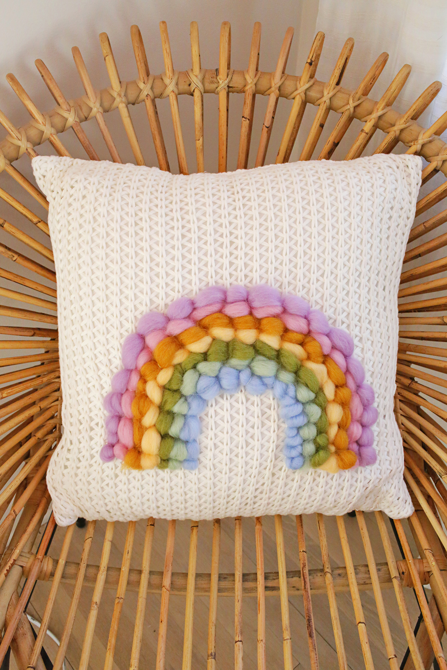 Rainbow Roving Pillow DIY A Beautiful Mess