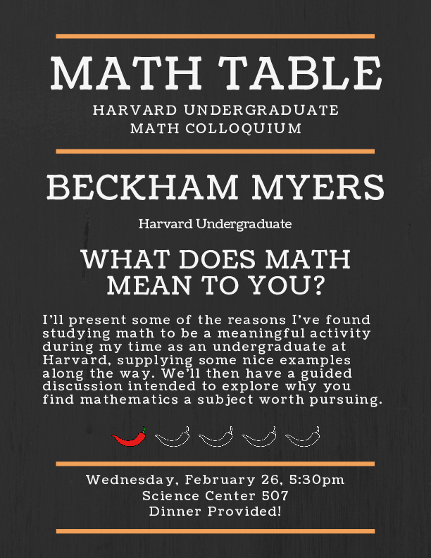 Harvard Mathematics Department Math table talk of February 26, 2020