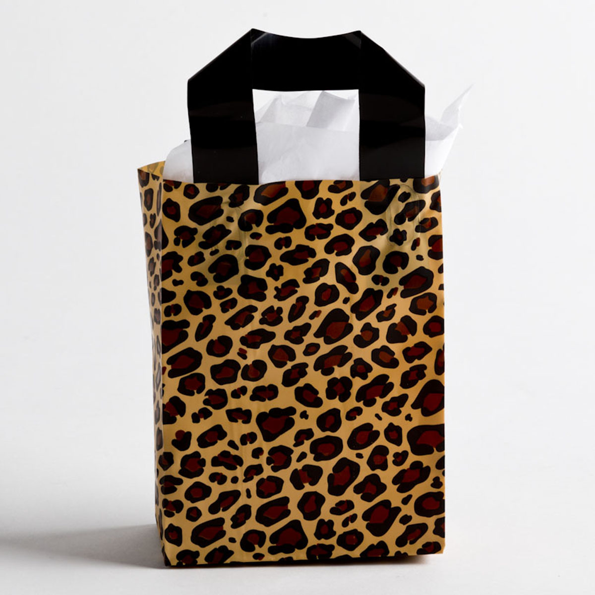 Leopard Plastic Shopping Bags Small A&B Store Fixtures