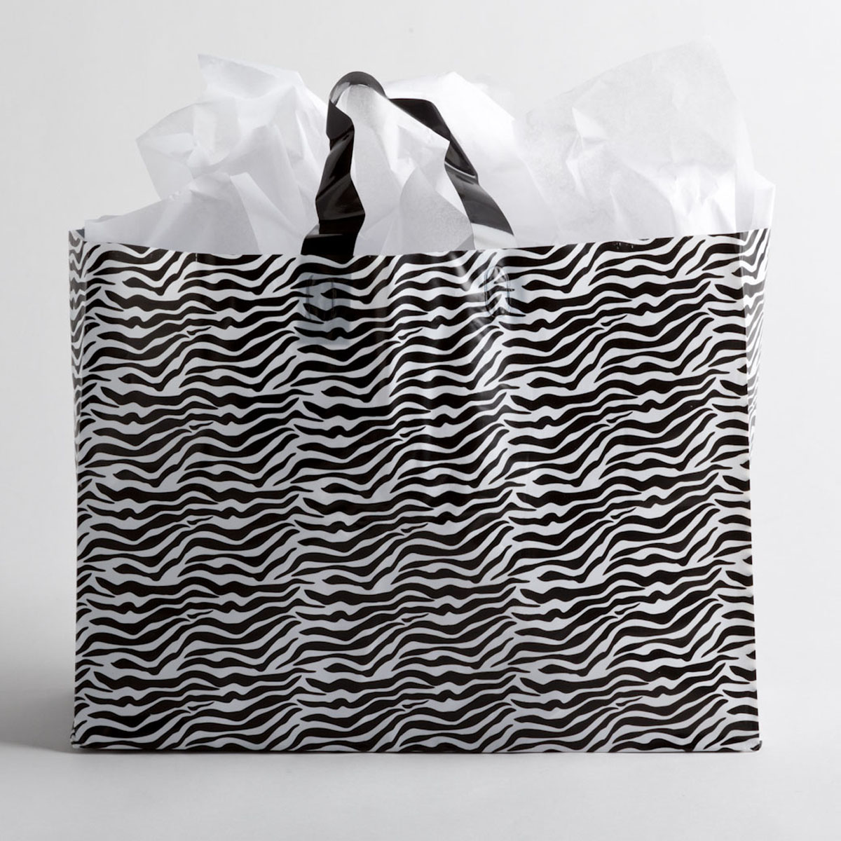 Zebra Print Plastic Shopping Bags Large A&B Store Fixtures