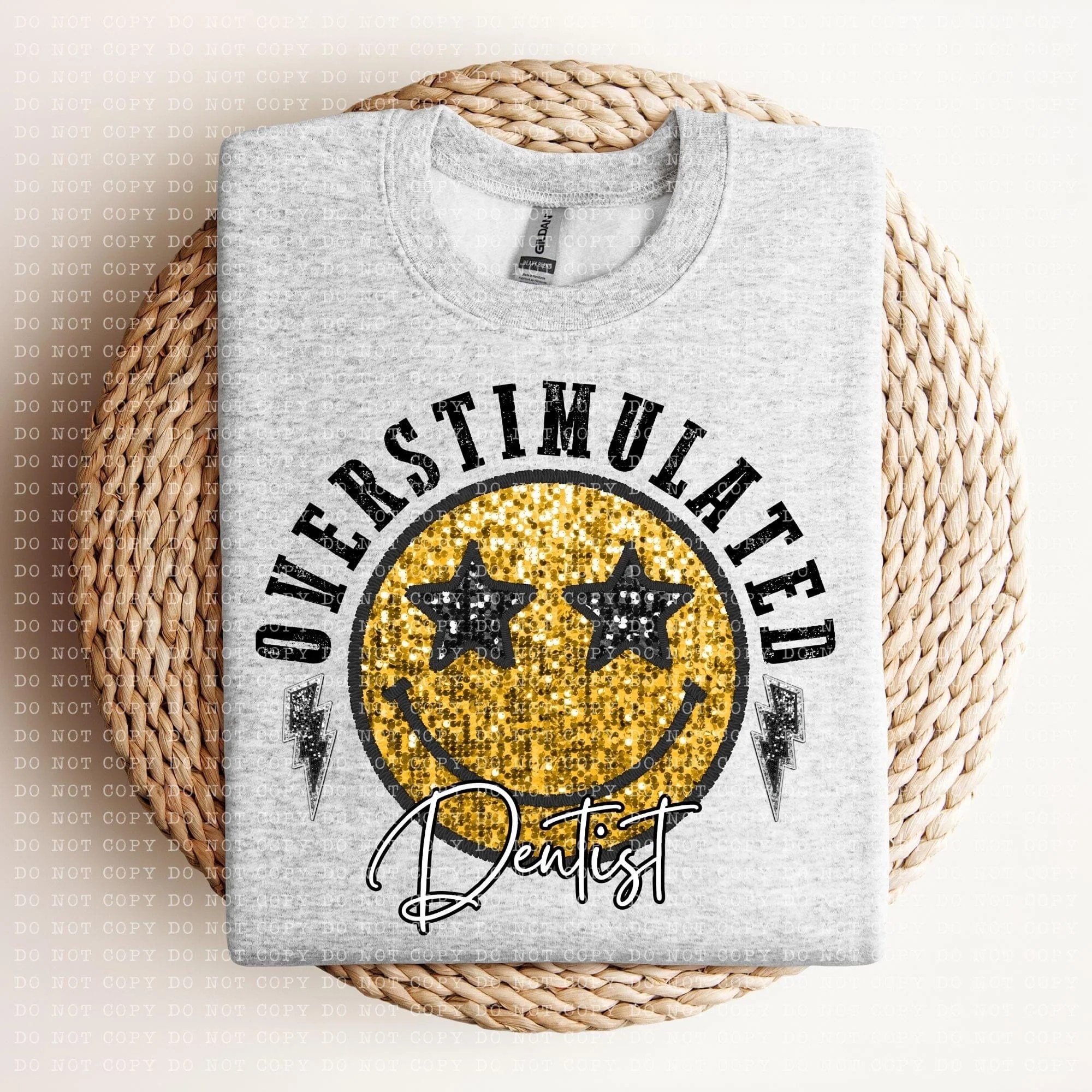 Overstimulated Dentist Faux Glitter Happy Face DTF ABIDesignstore