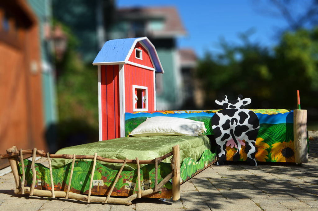 Custom designed hand painted kids farm trundle bed Abodeacious