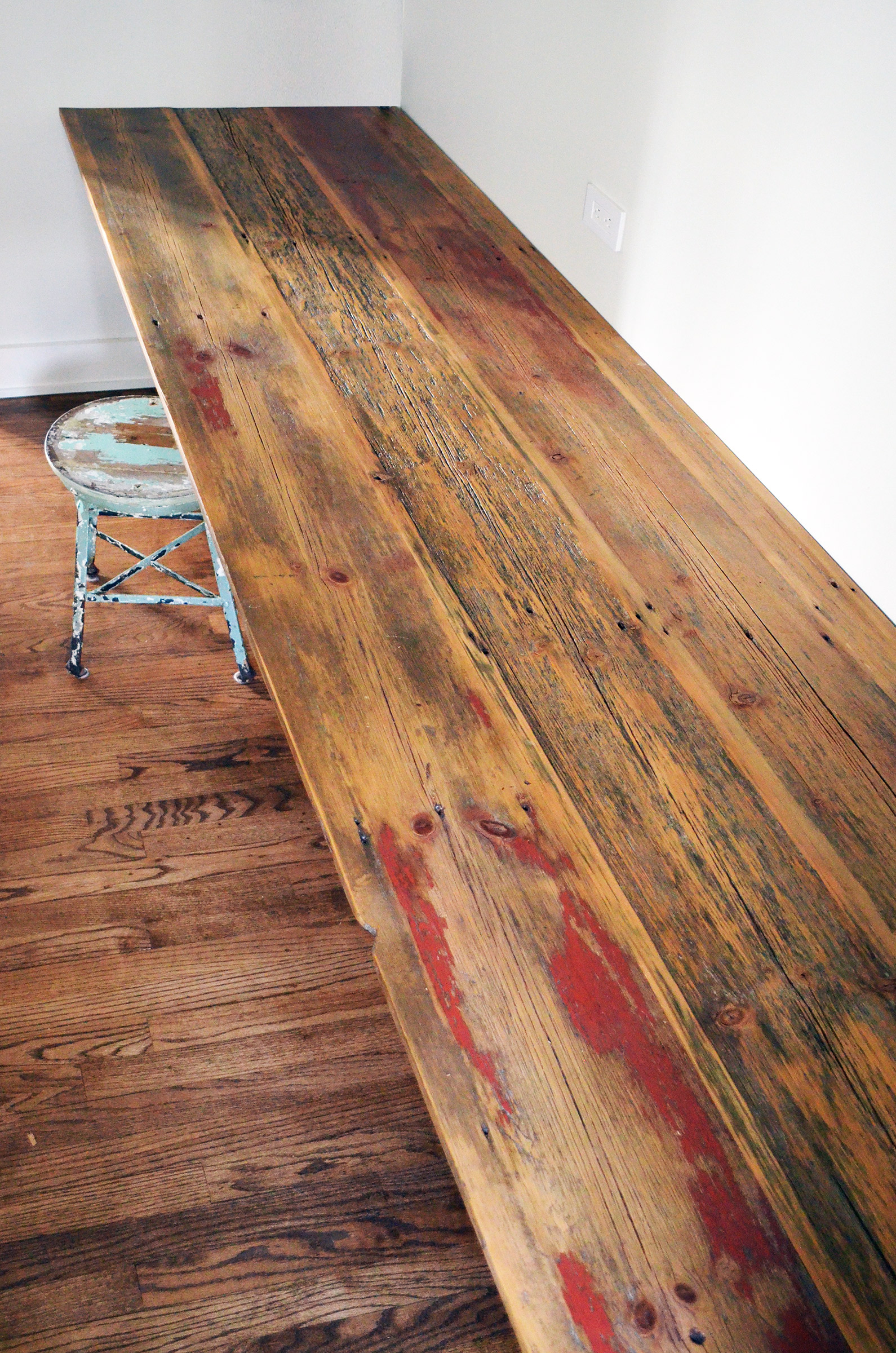 Reclaimed rustic barn wood desk top shelves and